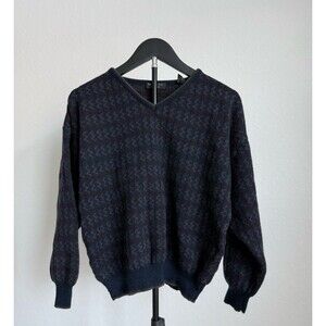 Segreto Sweater Mens Large Blue Wool Blend Pullover V Neck Made In Italy